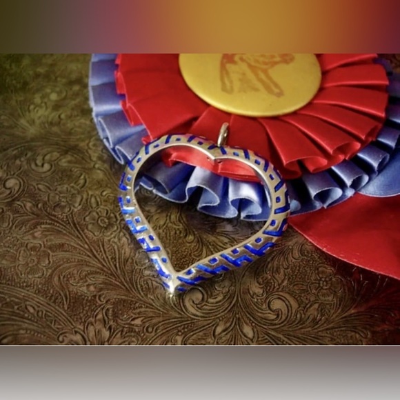 Rare Vintage GUCCI Cobalt Blue STERLING SILVER Enamel HEART Necklace Pendant GG - Picture 7 of 10